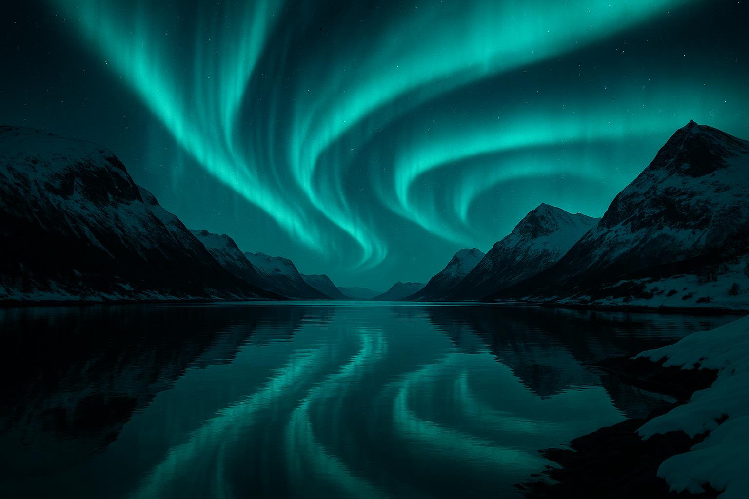 Aurora over Nordic fjord